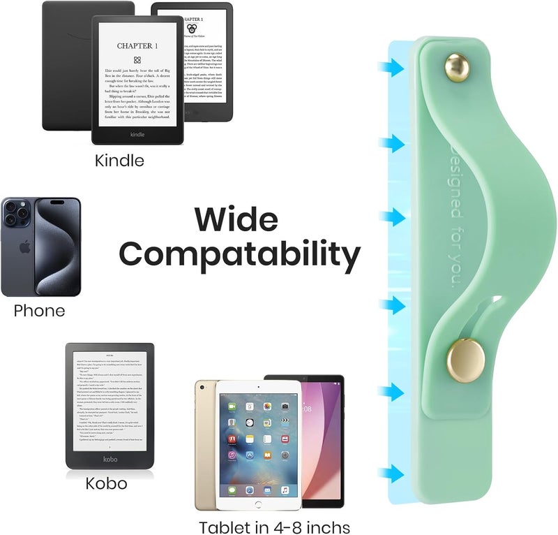 CoBak Hand Strap Holder for Kindle/Tablet - Lightweight TPU One-Handed Grip with Strong Stick, Stand for Phone, Adjustable Tightness for Kindle/Kobo/Voyaga/Lenovo/Sony E-Book Tablet, Tan Blue - Image 2
